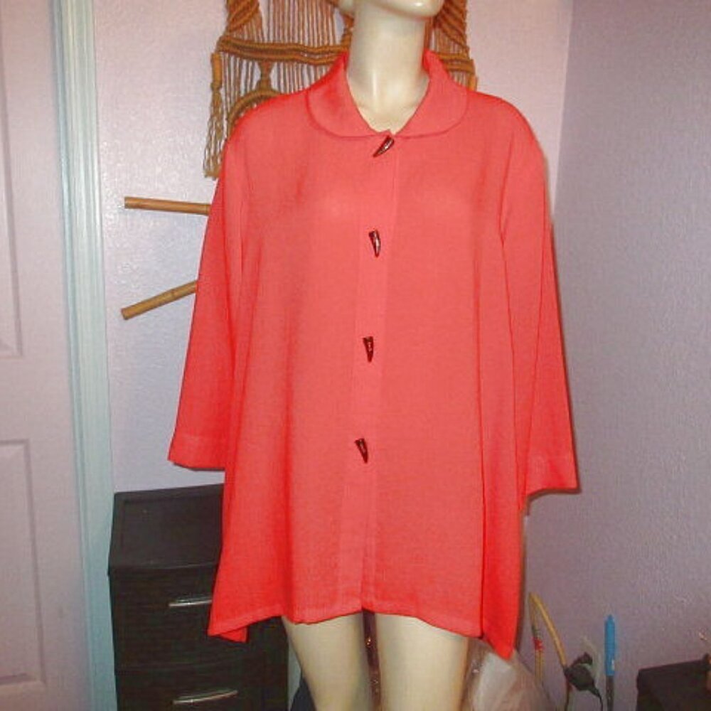 Vtg Fridaze Linen Swing Top Size 2X Pockets Button Peter Pan French Seams Lagen